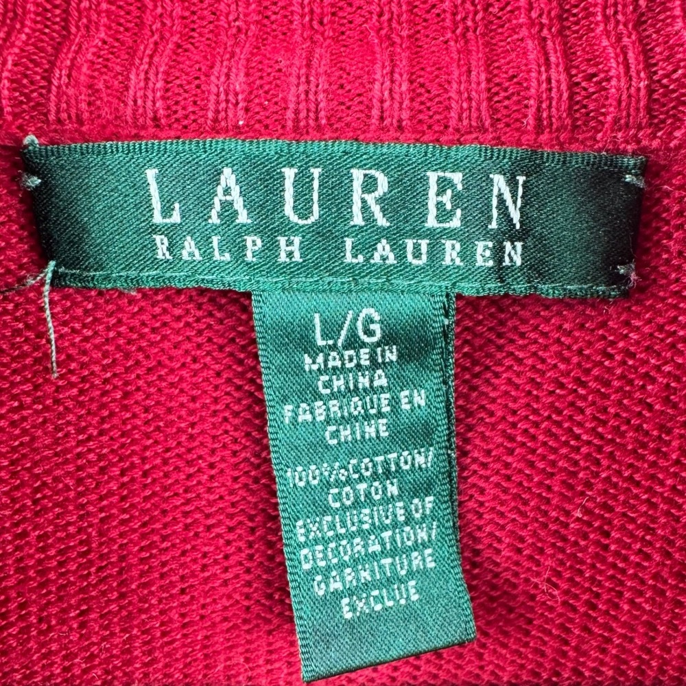 Vintage Lauren Ralph Lauren Full Zip Sweater Women Large Red Embroidered Logo - Picture 5 of 11